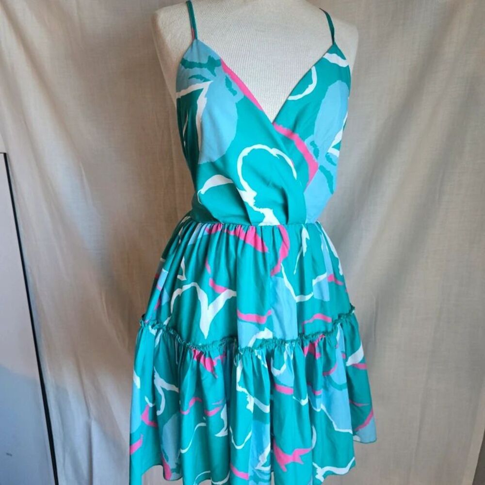 Lili Sidonio Womens Large Green Abstract Sundress Dress New